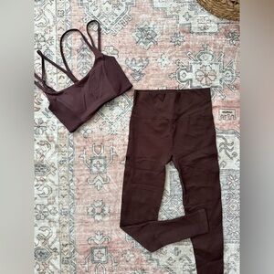 Forever 21 Burgundy Seamless Leggings & Sports Bra Set